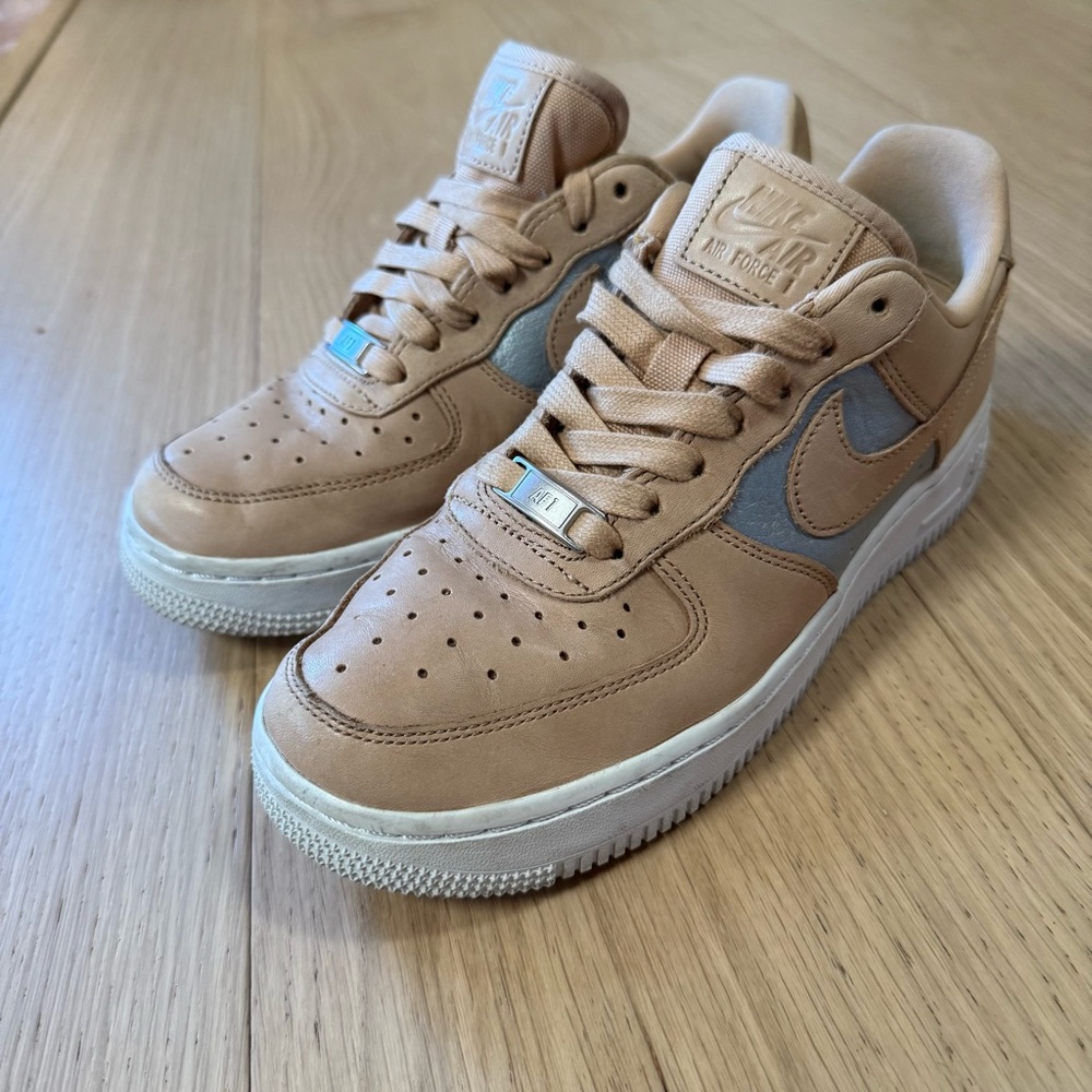 Nike Air Force one, tan and silver, women’s size 6.5